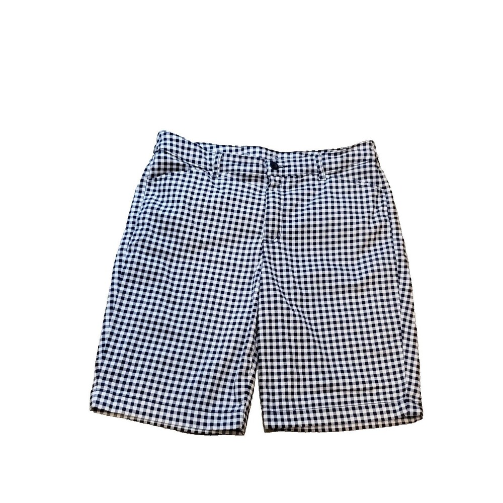 ST JOHNS BAY womens bermuda shorts size 16 navy white gingham stretch preppy